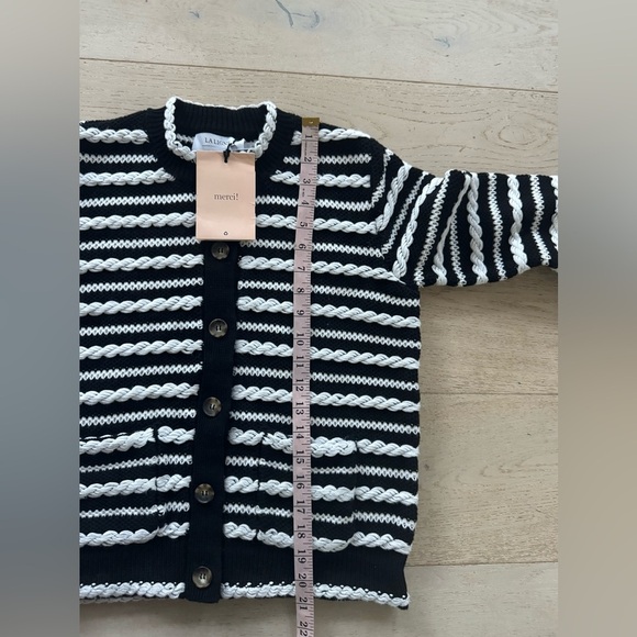 NWT La Ligne Braid Stripe Cardigan S black cream - Picture 7 of 10